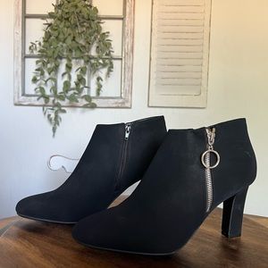 New, never worn black zip up booties